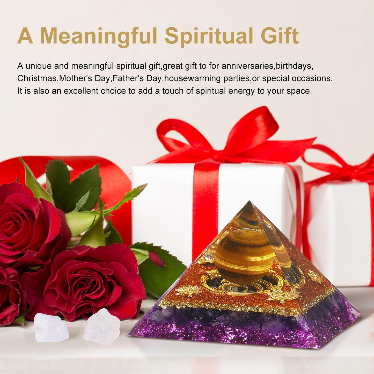 Hopeseed Orgone Crystal Pyramid Orgonite Amethyst&Tiger's Eye Stones Healing Crystals Pyramid for Positive Energ Reduce Stress Chakra Meditation Attracts Lucky and Success Spiritual Gifts