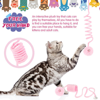 Gemscream 46 Pcs Cat Toys Set Interactive Cute Cat Toys Include Fur Mice Rattle Springs Crinkle Balls Pompom Bell Sisal Ball Puzzle Chase Toys for Kitten Indoor Stuff Gift(Pink)