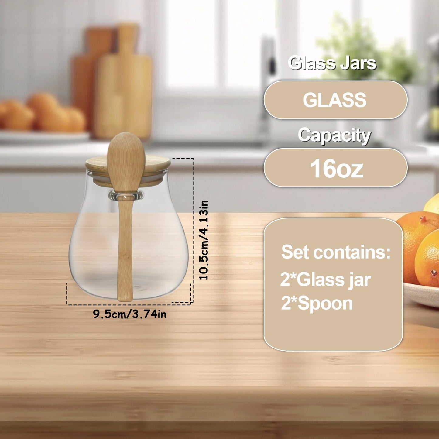 wangsdjy Glass Storage jars with Bamboo Lids and Spoon -16 oz Airtight Storage Containers Glass jar,Wide Mouth,Leak-Proof,Comes Suitable for Coffee Beans, Tea Leaves,Grains, Dried Fruits (Small2PCS)