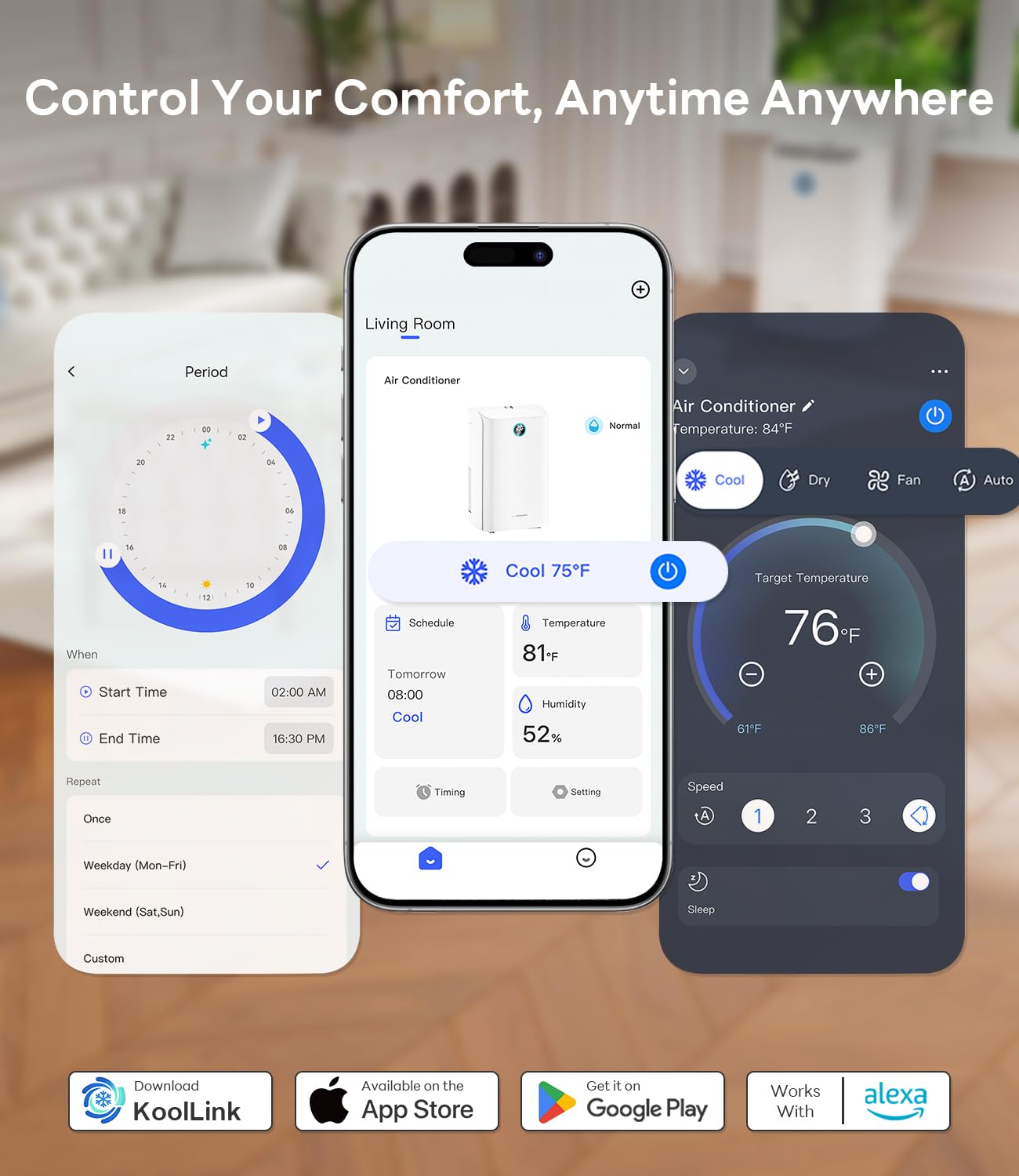 GrowthWing 14,000 BTU Smart WiFi Portable Air Conditioner, Cools up to 700 Sq.Ft, Auto-Evaporation, 3-in-1 Modes, Voice & Remote Control, Quiet Operation, White