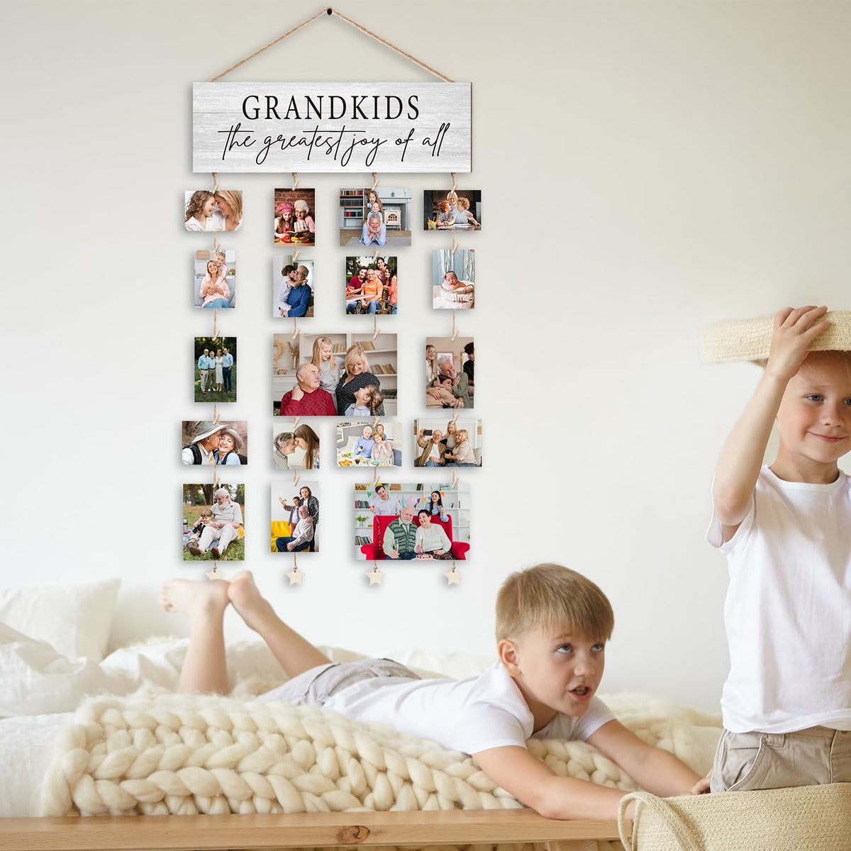 Orchroma Grandkids Picture Frames Collage Wall Decor,Photo Collage Frame for Wall,Gifts for Grandparent from Grandkids,Grandkids Picture Board,Hanging Photo Display with Clips,Picture Hanging Kit