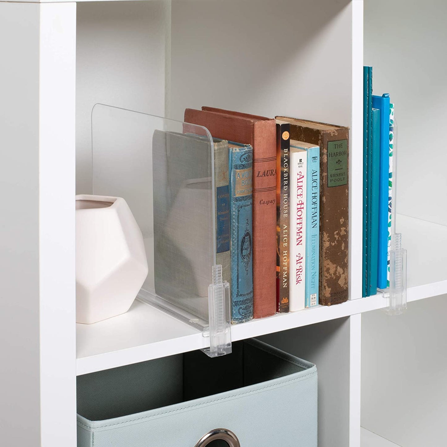 Richards Homewares Acrylic Shelf Dividers - Purse, Sweaters Organizer for Closet - Clear Separators Closet Shelf Organizer - 4 Pack Adjustable up to 2.5” Thick