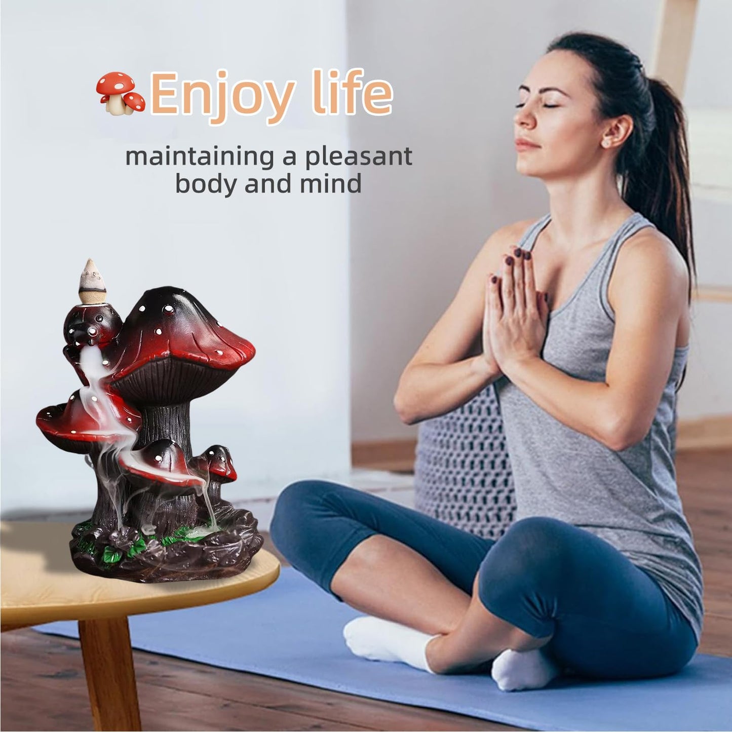 Mushroom Backflow Incense Holder – Ceramic Incense Cone Holder with 60 Backflow Incense Cones | Waterfall Incense Burner & Waterfall Fountain | Unique Smoke Cascade Effect for Relaxation & Meditation