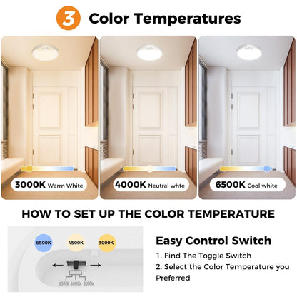 slochi LED Ceiling Light with Motion Sensor, 3000K-4000K-6500K & 100W Equivalent Motion Sensor Lights Indoor, 15W 1500LM 18cm Bathroom Ceiling Light for Bath,Porch,Stairs,Garage