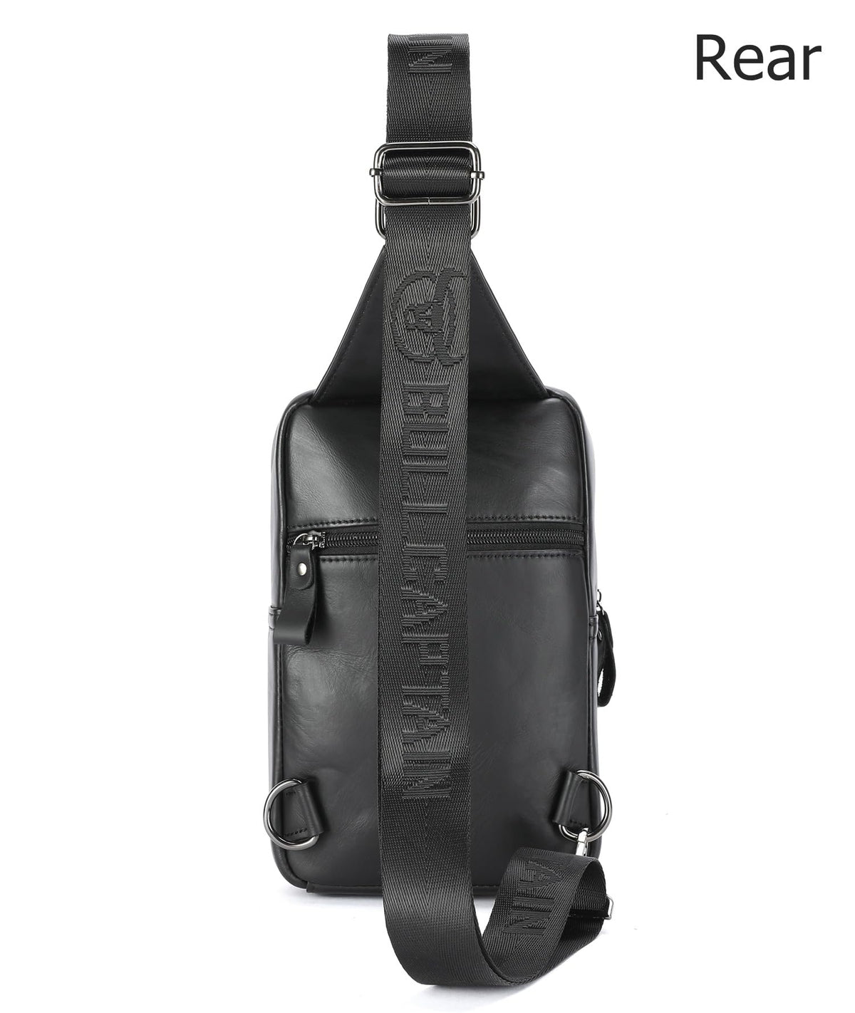 BULLCAPTAIN Men's Leather Samll Crossbody Backpack Sling Chest Bag for Hiking Travel (Black)