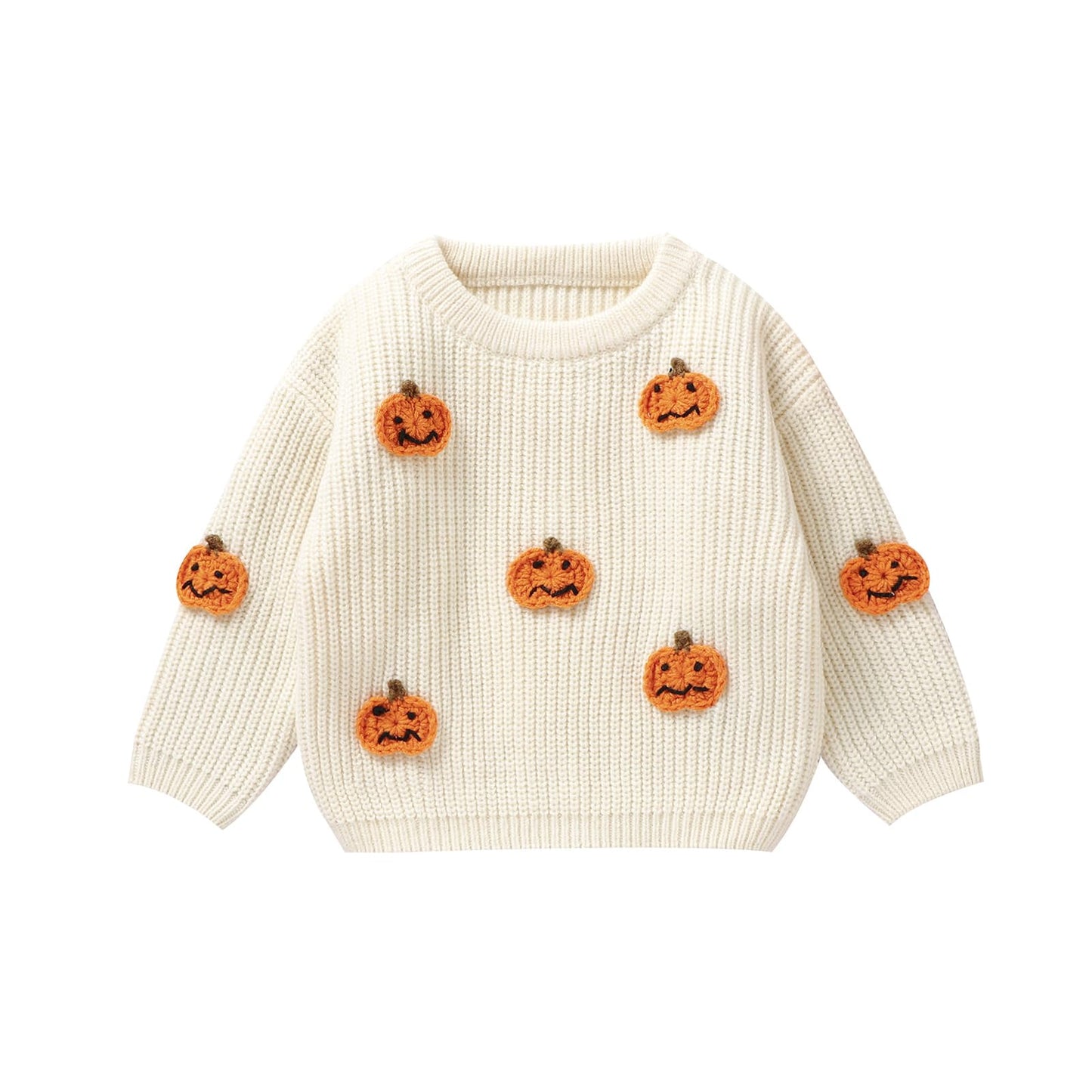MAYUMMPY Toddler Baby Boy Girl Halloween Sweater Pumpkin Warm Pullover Sweatshirt Knitwear Knitted Fall Winter Clothes (Halloween White, 2-3 Years)