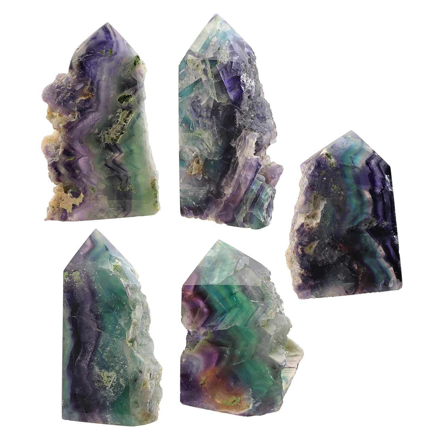 mookaitedecor 0.44-0.77 LB Natural Fluorite Crystal Obelisk Tower Specimen, Irregular Rough Stone Mineral Slab for Healing Meditation Home Decor