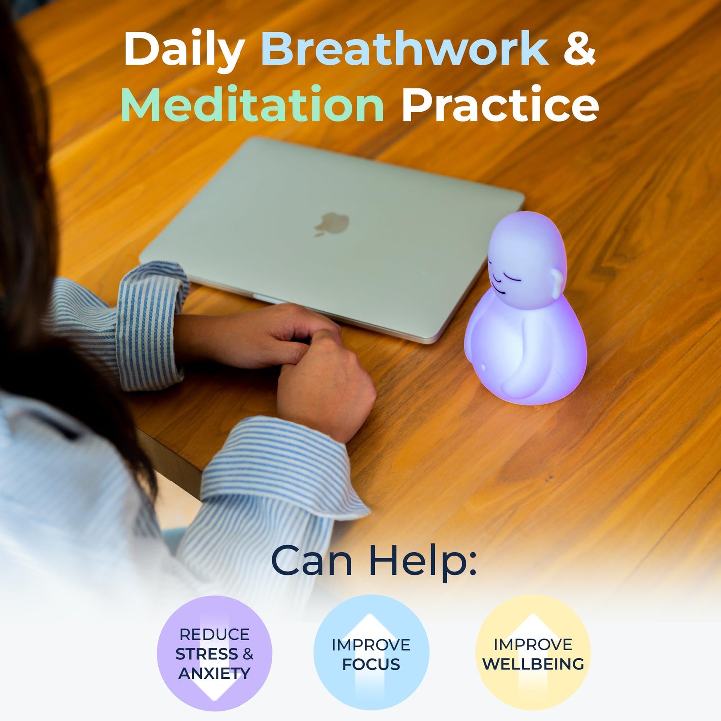 Mindsight 'Original Breathing Buddha' Guided Visual Meditation | 3 Modes to Slow Your Breathing & Calm Your Mind | Stress & Anxiety Relief | Wellness Gift | Adults, Kids, Classrooms | USB Rechargeable