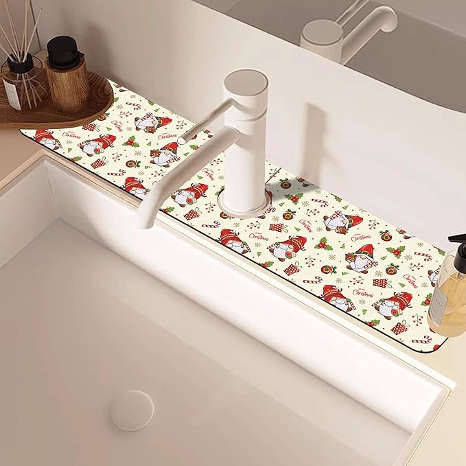 Christmas Santa Claus Kitchen Sink Splash Guard Mat Absorbent Fast Drying Mat
