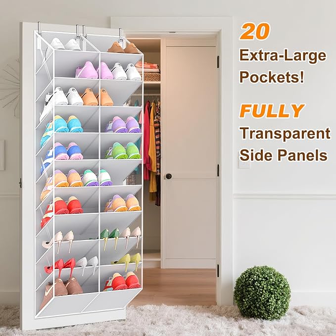 20-30 Pairs Over the Door Shoe Organizer, 10-Tier Door Shoes Rack, Handing