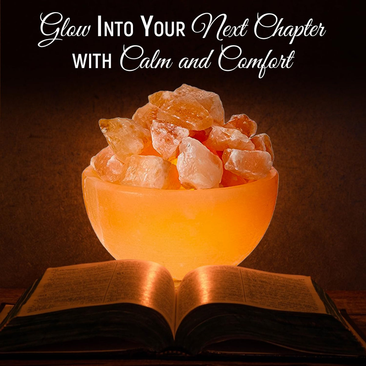 Himalayan Glow Natural Salt Crystal Massage Bowl Lamp with Touch Dimmer Switch and Wooden Base - Soothing Mood Light and Night Glow
