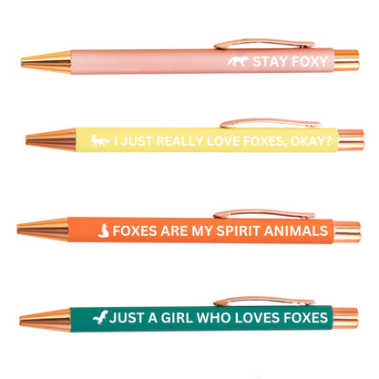 InnoBeta Fox Themed Gifts for Fox Lover, Ballpoint Pen Set of 4, Gifts for Fox Nerd on Birthday, Christmas and any Special Occasion
