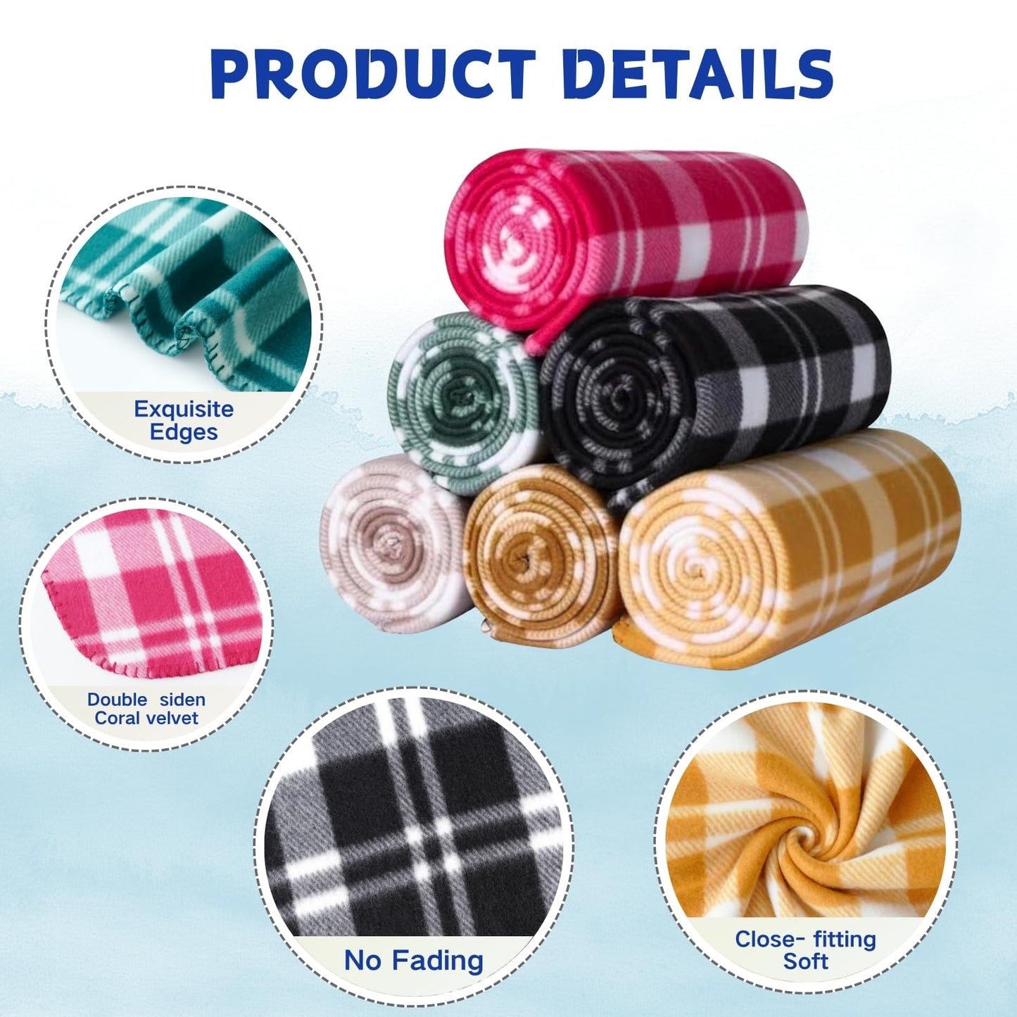 CZFZTXL Fleece Throw Blankets Lightweight Warm Soft Cozy Pet-Friendly Bulk Fleece Throw Blanket Solid for Home Bed, Sofa, Office, Gifts, Outdoor (Multiple Print, Pack of 6-50 x 60 inch)