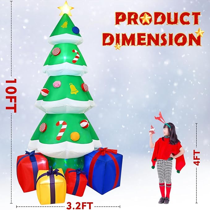 FRAMICS 10 FT Christmas Inflatable Outdoor Decoration, Inflatable Christmas Tree, Built-in LED Blow Up Christmas Decorations Outdoor, Colorful Christmas Tree Inflatable for Xmas Party Garden Decor