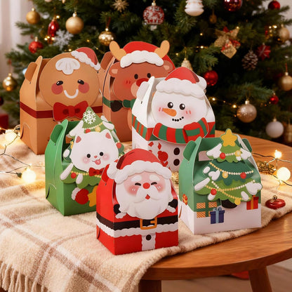 Muswarm 24 PCS Christmas Small Gift Boxes, Xmas 3D Cartoon Paper Boxes for Presents with Handles, Candy Treat Cookie Box, School Classroom Holiday Party Favor Supplies, 6 Designs