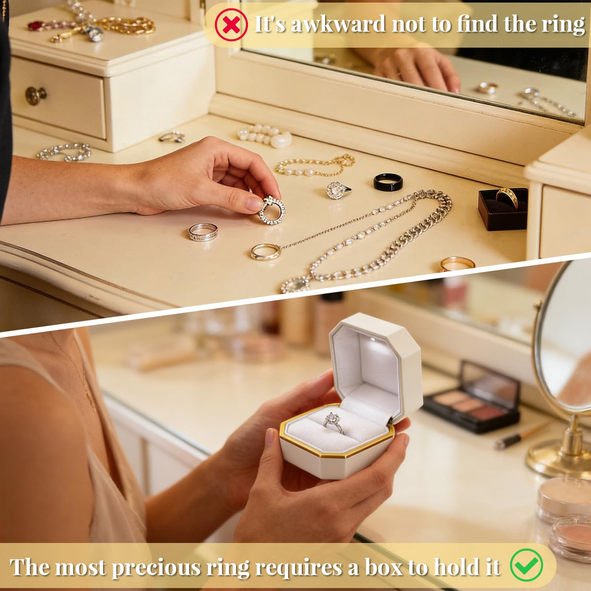 HONGYEXGCN LED Ring Box for Proposal Engagement Wedding Prepared for Gifts, Luxury Ring Box The Best Gits are for the People Who Matter Most to You,Square Velvet Case Jewelry Gift Box (Pure - white)