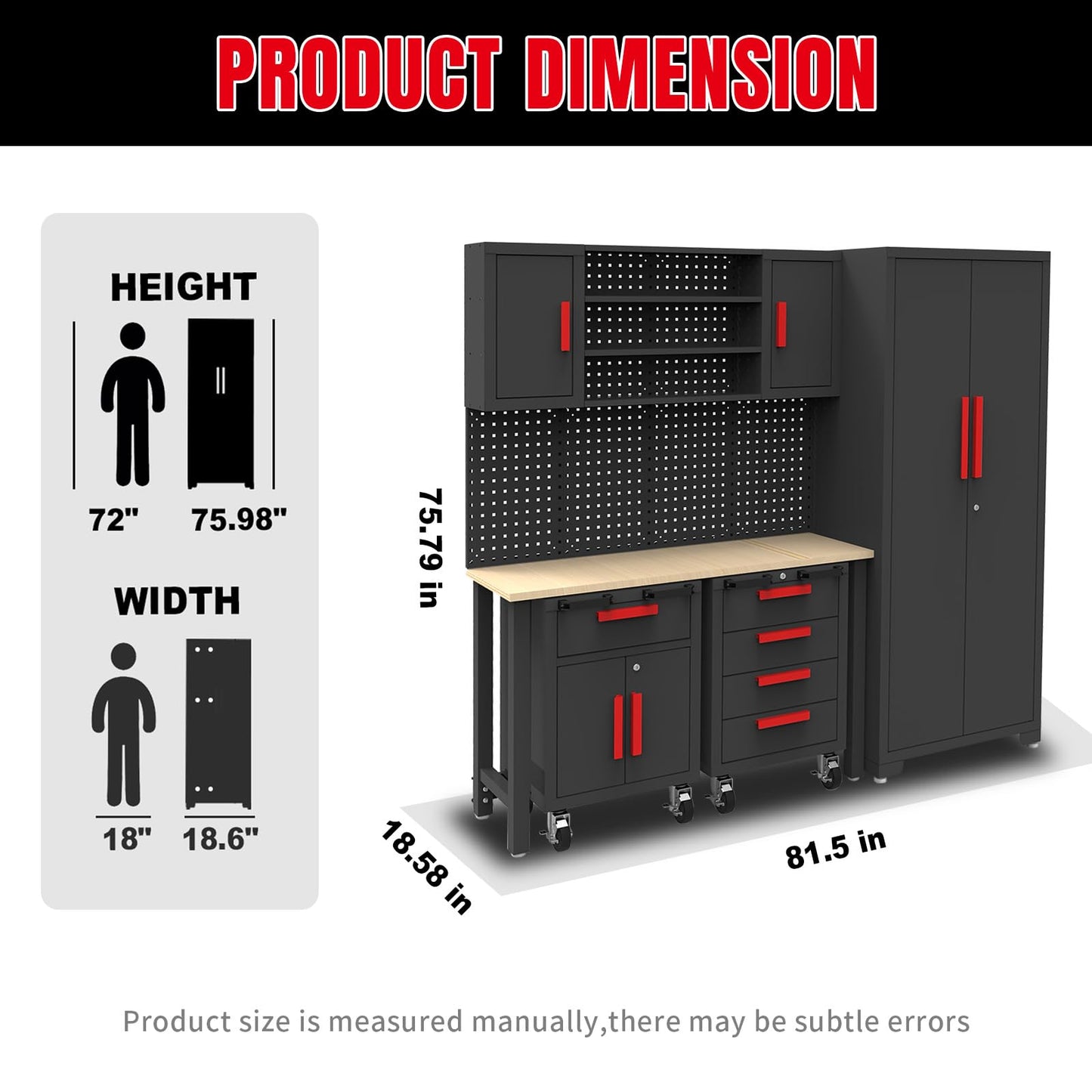 TCE 6 Piece Garage Cabinets Storage System: Includes Steel Cabinets, Drawers, Rolling Chest and Pegboard, Garage Workbench with Storage - Perfect for Organizing Garage and Tools, Black