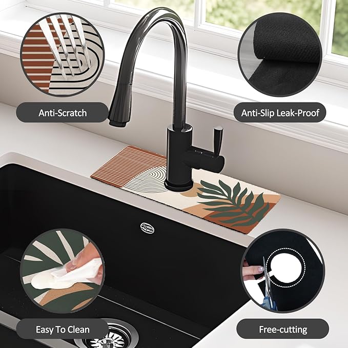 15" X 5.5" Kitchen Sink Splash Guard Faucet Mat Boho Super Absorbent Fast