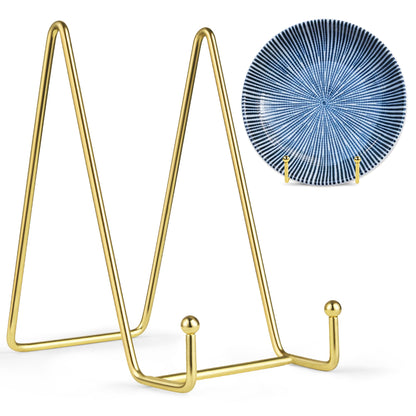 Mocoosy 2 Pack 6 Inch Gold Plate Stands for Display, Metal Square Wire Easel Stand, Plate Holder Display Stands, Picture Frame Stands for Display Photos, Decorative Platter, Plaques and Table Arts