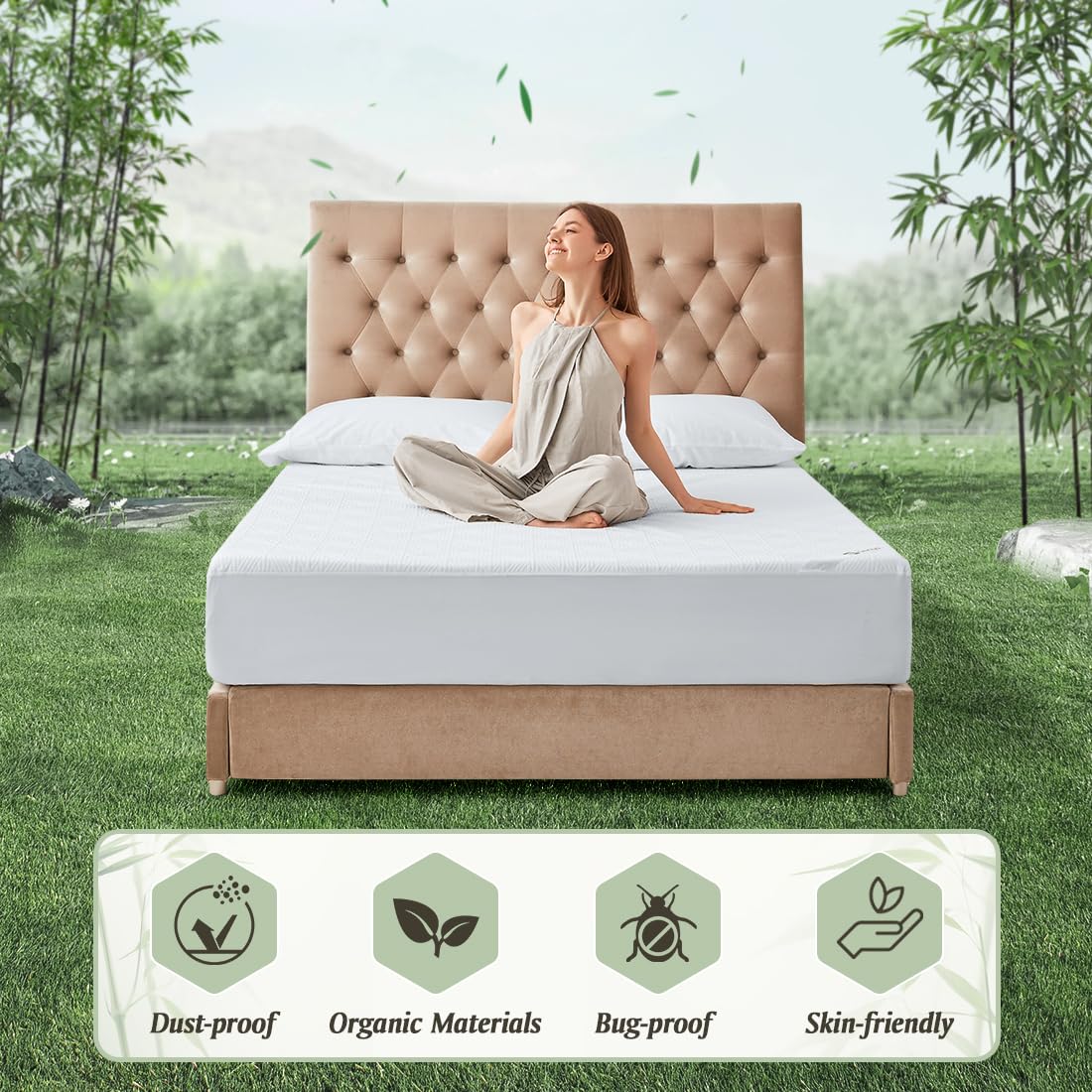 Premium Jacquard 100% Waterproof Full Mattress Protector, Noiseless, Anti - Slip, Breathable Bed Cover, Rayon from Bambo, Quilted, Mattress Pad Sheet, Deep Pocket 8"-21"