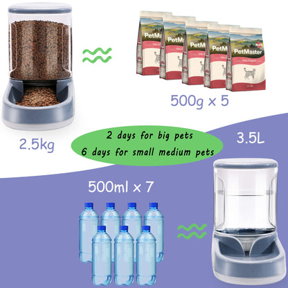 Lucky-M Pets Automatic Feeder and Waterer Set,Dogs Cats Food Feeder and Water Dispenser 3.8L,2 in 1 Cat Food Water Dispensers for Small Medium Big Pets