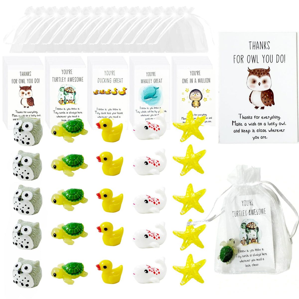 EYRBVX 25 Sets Employee Appreciation Gifts Bulk Animal Pun Note Cards Team Staff Thank You Gift For Coworkers, Gratitude and Inspiration Resin Animals With Thank You Cards, Daily Cards For Office Teacher Graduation Volunteer Nurse