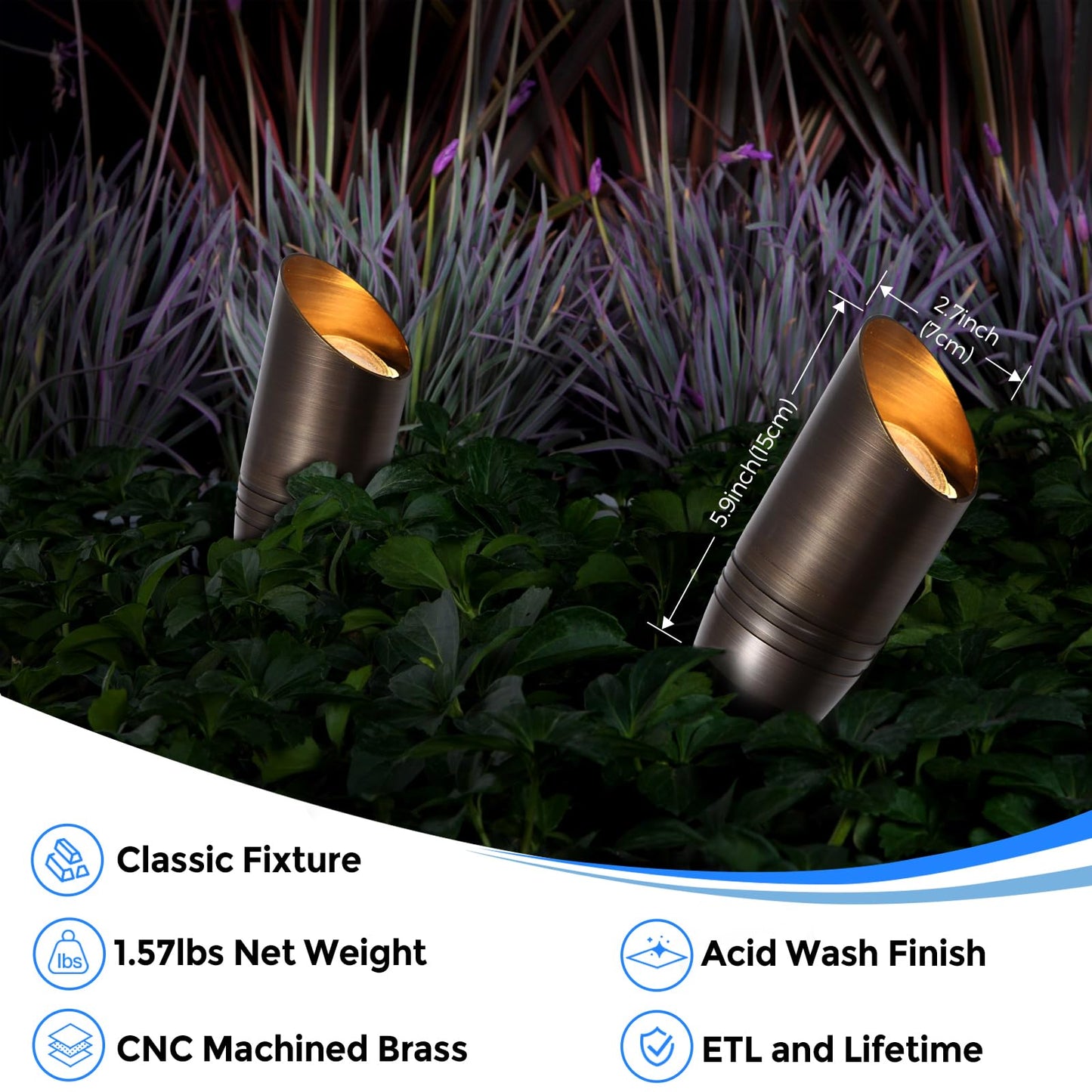 Gardencoin Solid Brass Outdoor Landscape Spotlight, 12V LED Low Voltage Spot Light for Garden and Yard Uplighting, Classic Bronze Heavy Duty Accent Lighting Fixture with 2700K MR16 Bulb, Single