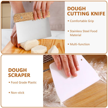 Bread Making Tools Set of 7, Including Silicone Pastry Mat, Round Baking Mat, Sourdough Danish Dough Whisk, Bread Lame Dough Scoring, Bread Scraper Dough Cutter, Perfect Gifts for Baker
