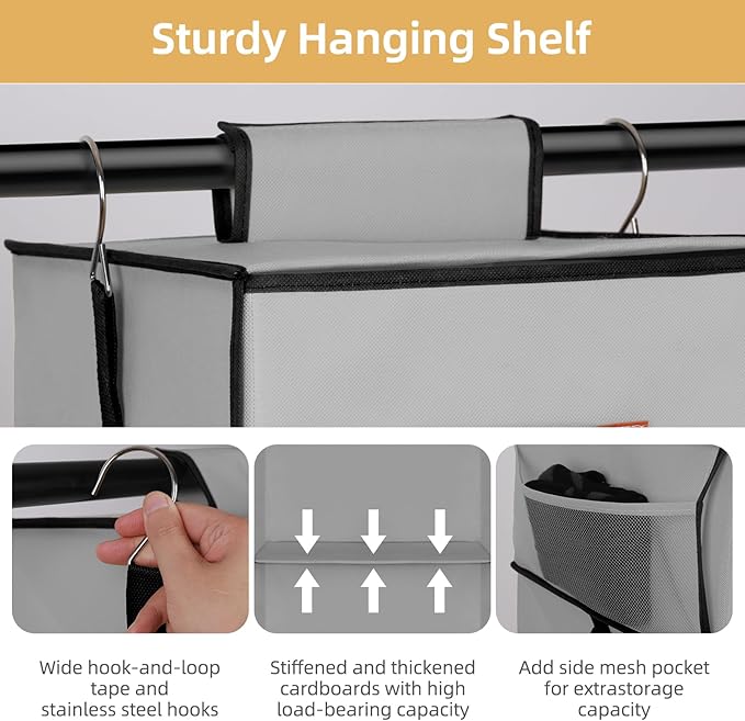Hanging Closet Organizer 6-Shelf, Upgrade Hanging Shelves