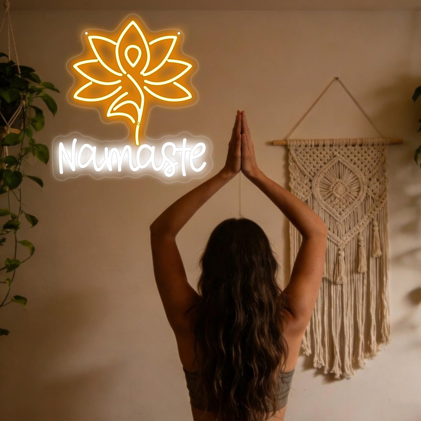 Namaste with Lotus Flower Neon Sign, Yoga Zen LED Light, Meditation Lamp Yoga Fitness Studio Decor, Meditation Art, Home & Spiritual Space Gift, Light Up Wall Art for Home or Yoga Studio Office Shop-14.45" x 13.7"