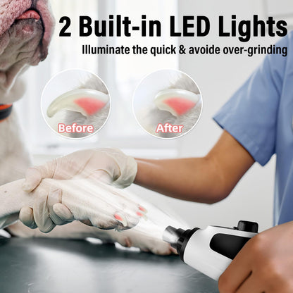 Casfuy Smart 6-Speed Dog Nail Grinder - 50% More Power Pet Nail Grinder with 2 LED Lights Quiet Rechargeable Electric Dog Nail Trimmers File Toenail Grinder for Large Medium Small Dogs & Cats (White)