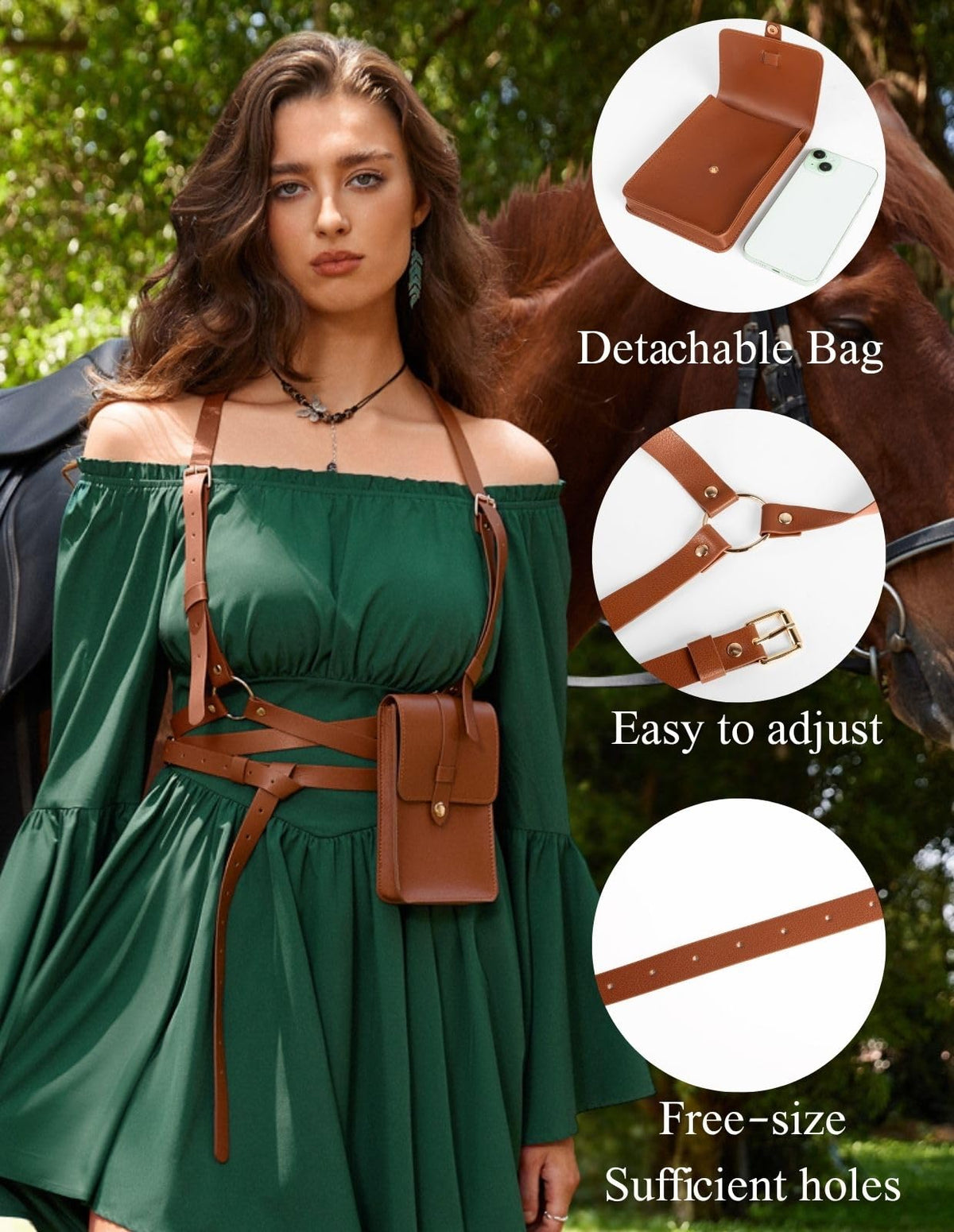 Scarlet Darkness Renaissance Belt for Women Rave Halloween Accessories Adjustable Body Chain Belt Brown