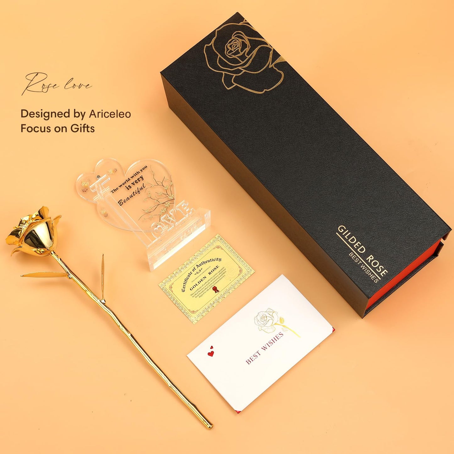 Gold Dipped Real 24K Gold Rose, Genuine One of a Kind Rose Hand Dipped in 24K Golden Roses Romantic Gifts for Women in Her Birthday Anniversary Valentines Day Mothers Day