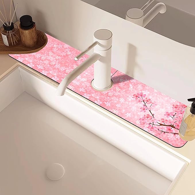 Spring Cherry Blossom Kitchen Sink Splash Guard Absorbent Fast Drying Mat