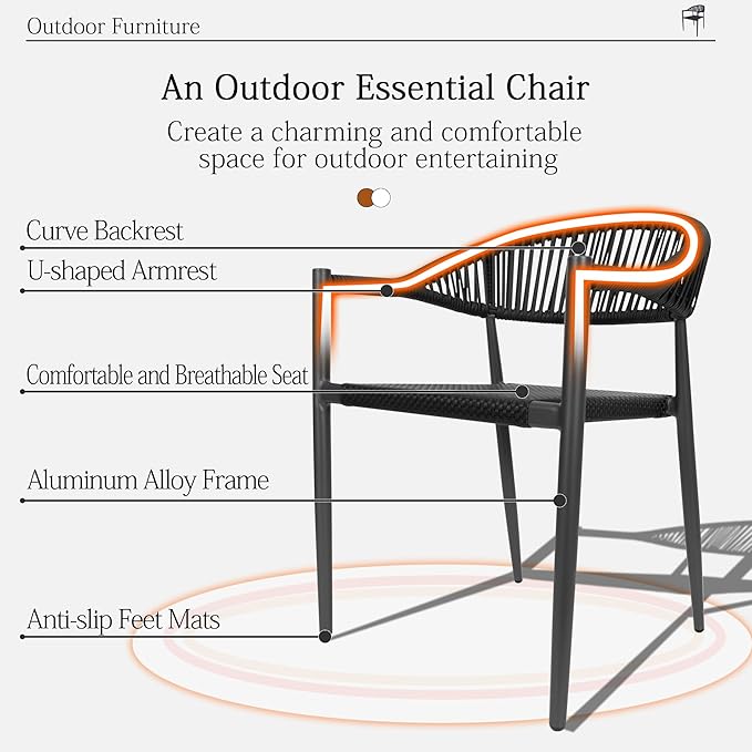 TWT Patio Dining Chairs Outdoor Stackable Dining Chairs for All Weather, Breathable Textilene Garden Outdoor Furniture for Backyard Deck (Black, Set of 4)