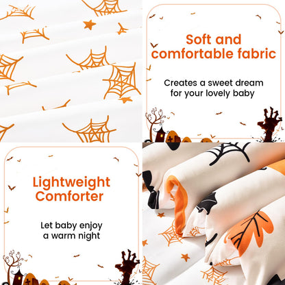 PHF 4 Piece Toddler Bedding Set, Ultra Soft Toddler Comforter Sets Include Comforter, Fitted Sheet, Flat Top Sheet and Pillowcase for Girls, Halloween Bed in A Bag for Baby Bedroom, Pumpkin