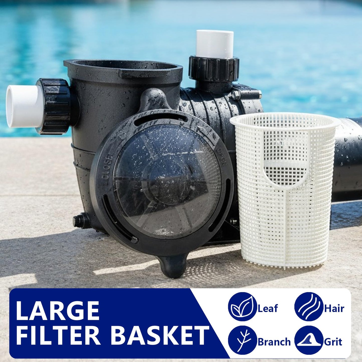 LANCHEZ In/Above Ground Pool Pump, Self Primming (Dual Speed, 1.5 HP, 6300 GPH, 230V, 1.5" & 2" NPT Adapter, Strainer Basket), Light black