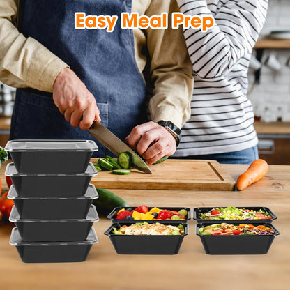 fapugh 50 pack (100 pieces) 25oz meal prep containers, reusable, easy to open with lid, food safe, suitable for microwave ovens, refrigerators and dishwashers, plastic food storage trays