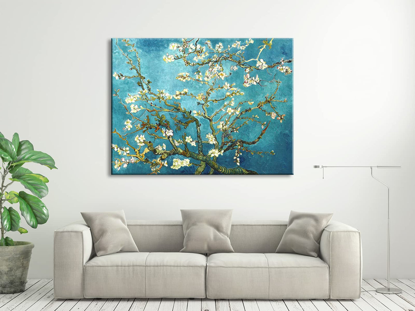 Wieco Art Framed Wall Art Canvas Prints of Almond Blossom by Vincent Van Gogh Paintings Reproduction Abstract Artwork for Wall Decor Golden Frame