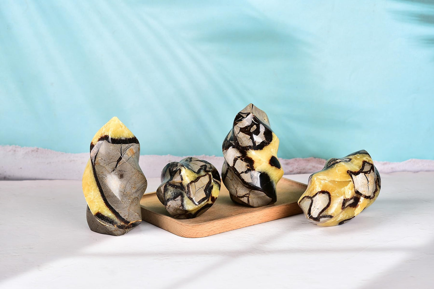AMOYSTONE Septarian Gemstone Flame Decorative Stone Tower for Healing Witchcraft Table Decors 0.8-1 LBS