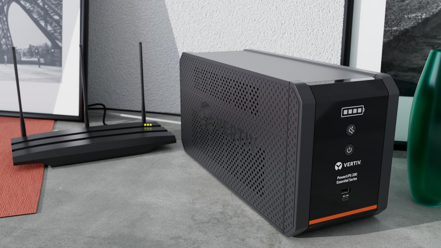 Vertiv Liebert PowerUPS 200 Essential, PSA6E-1500LVT, Line Interactive UPS 1440VA/850W, Battery Backup & Surge Protector, AVR, 8 Outlets, USB C+A Charging, 3 Year Warranty