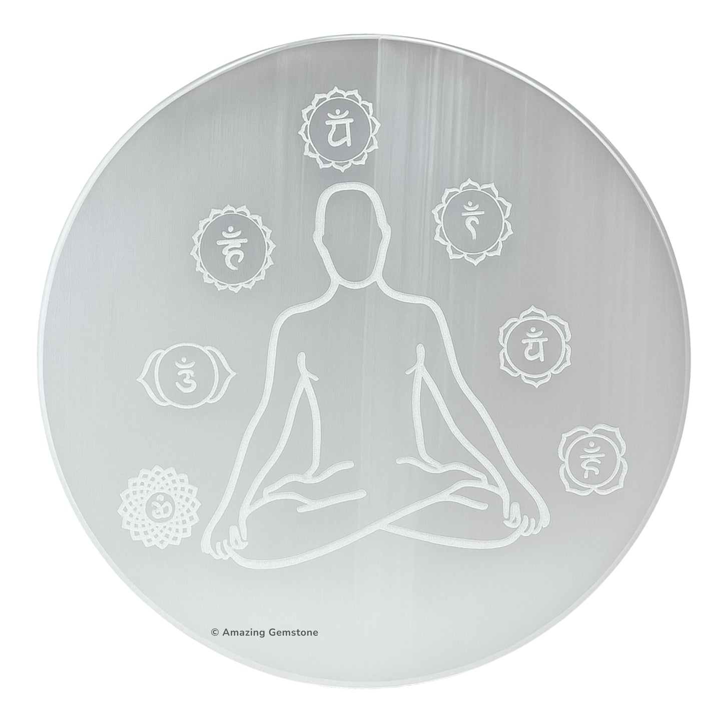 Amazing Gemstone Selenite Crystal Charging Plate for Crystals and Healing Stones, 4" Selenite Crystal Plate Engraved Buddha Coaster for Home, Office Table Decor (Selenite Round Disc)