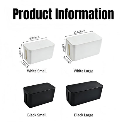 1 Large + 1 Small Cable Management Box Set – 2-Piece Cord Organizer Box, Home Office Desk Wire Storage & Cable Management Solution (Acryliclid lid/White)