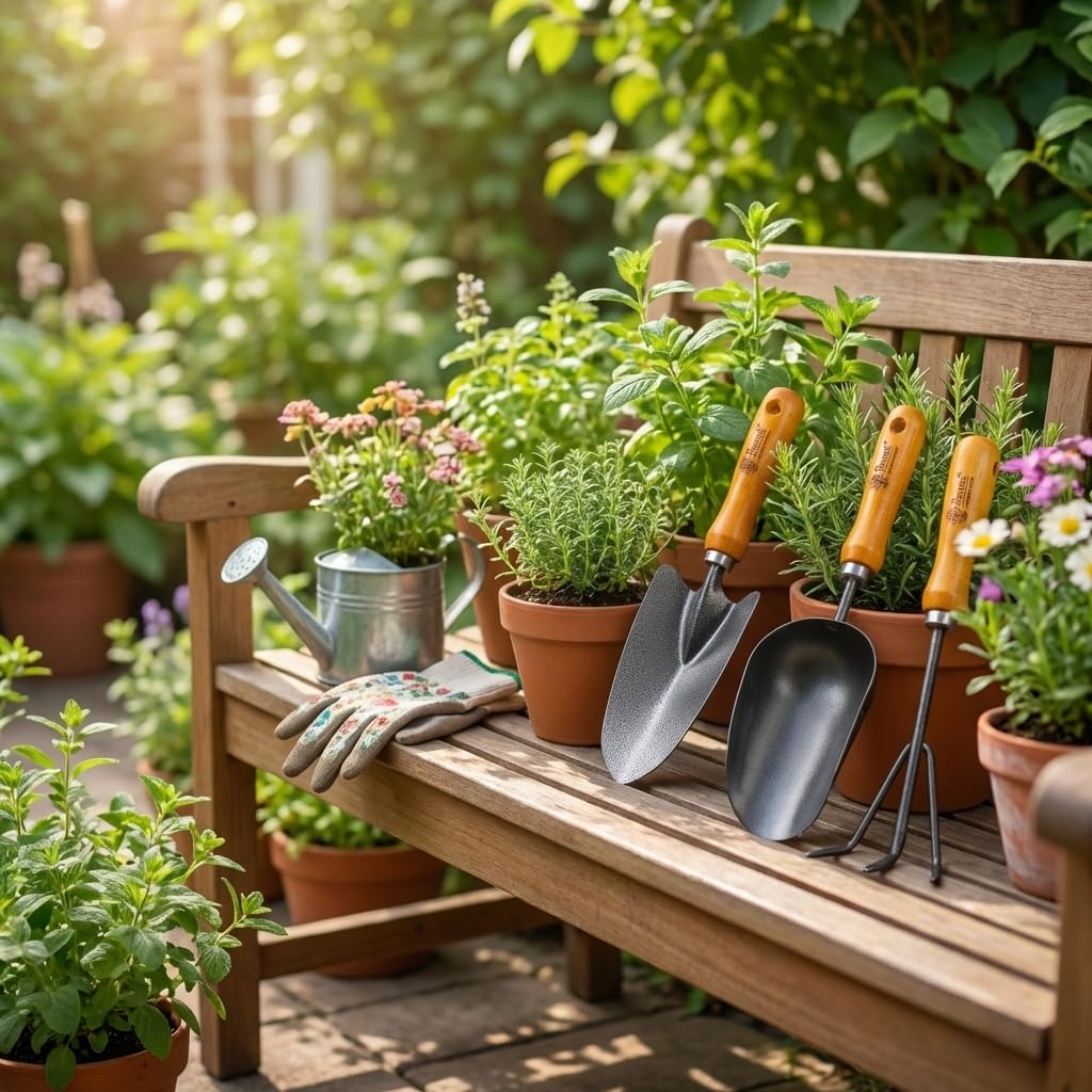 3-in-1 Heavy Duty Gardening Tools Kit, Premium Carbon Steel Garden Hand Tools with Ergonomic Wooden Handle Includes Trowel, Transplanter, and Cultivator, Ideal Gardening Gifts for Gardener