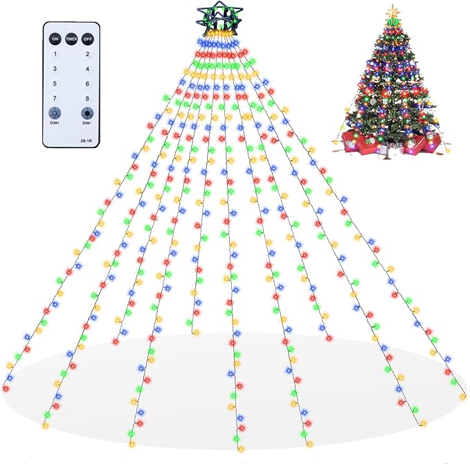 Christmas Tree Lights with Remote 280 LEDs Christmas Lights for Tree with 8 Lighting Modes, Timer and Memory Function, Indoor Outdoor String Lights for 4 ft-7 ft Xmas Tree Decorations(Multicolor)
