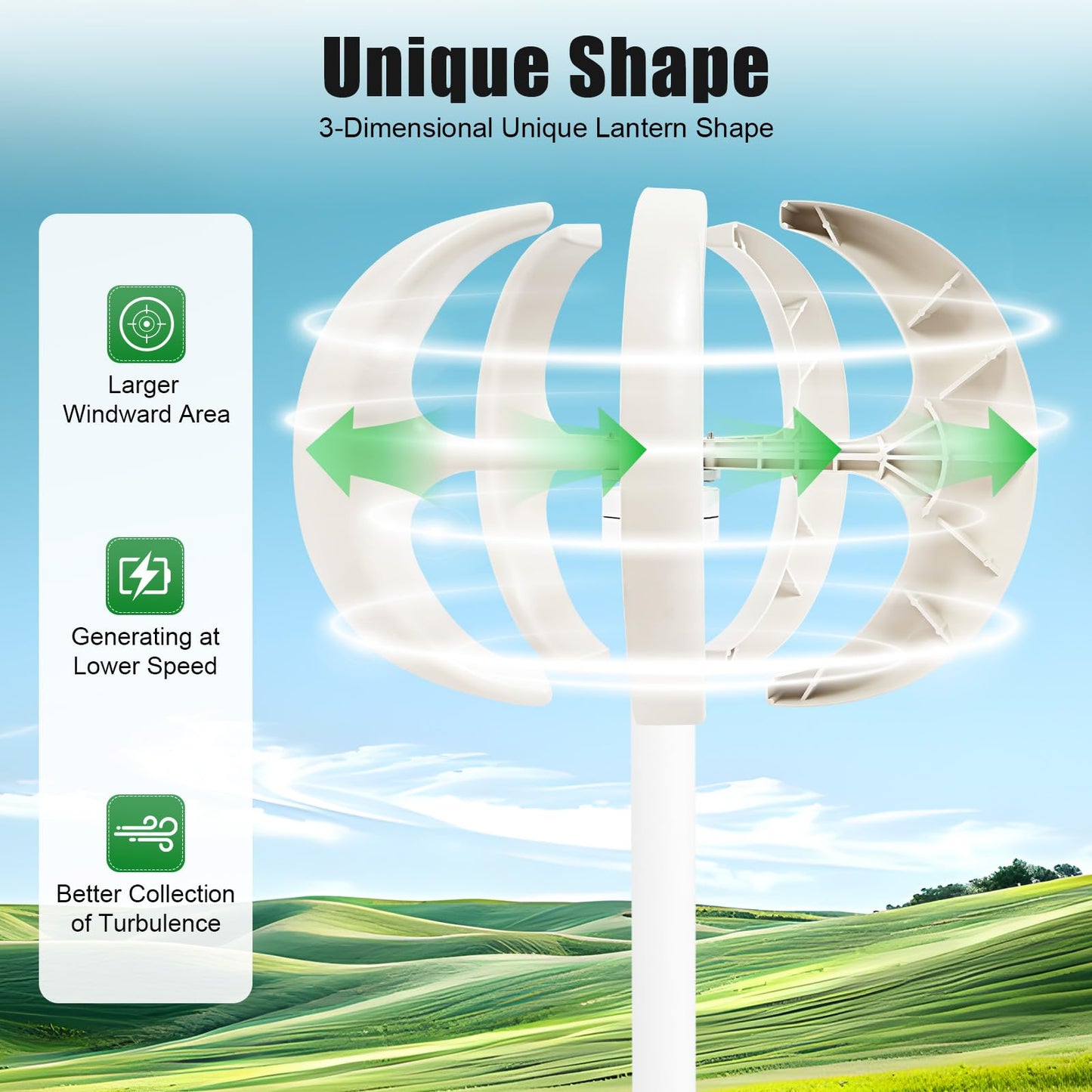 Wind Turbine Generators Kit, 12V 600W 5-Blade Vertical Axis Wind Turbine Generator with Controller, Lantern Wind Generator for Monitoring, Boat Ship, Home