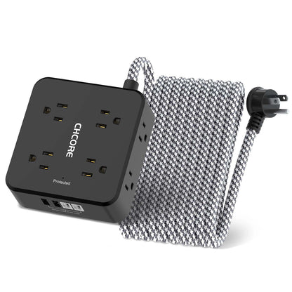 Surge Protector Power Strip - CHCORE 5Ft Braided Extension Cord with 8 Outlets with 4 USB (2 USB C) Charging Ports, Flat Plug Multi Plug Outlet Extender Charging Station for Home Office, ETL, White