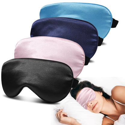 4 Pack Silk Sleep Mask - 100% Blackout, Zero Eye Pressure, Blindfold with Adjustable Strap, Super Soft Travel Eye Covers (Black, Pink, Blue, Purple)