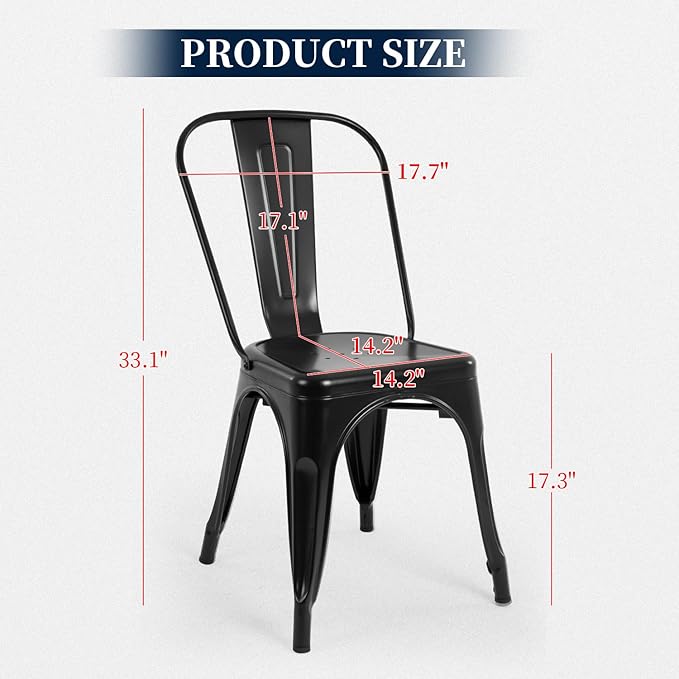 FDW | Metal Dining Chairs | Set of 4 | Black | Stackable Tolix Side Chairs with Backrest | Scratch-Resistant | Non-Slip Feet | Indoor/Outdoor Use | 330 lbs Capacity | for Kitchen & Restaurant