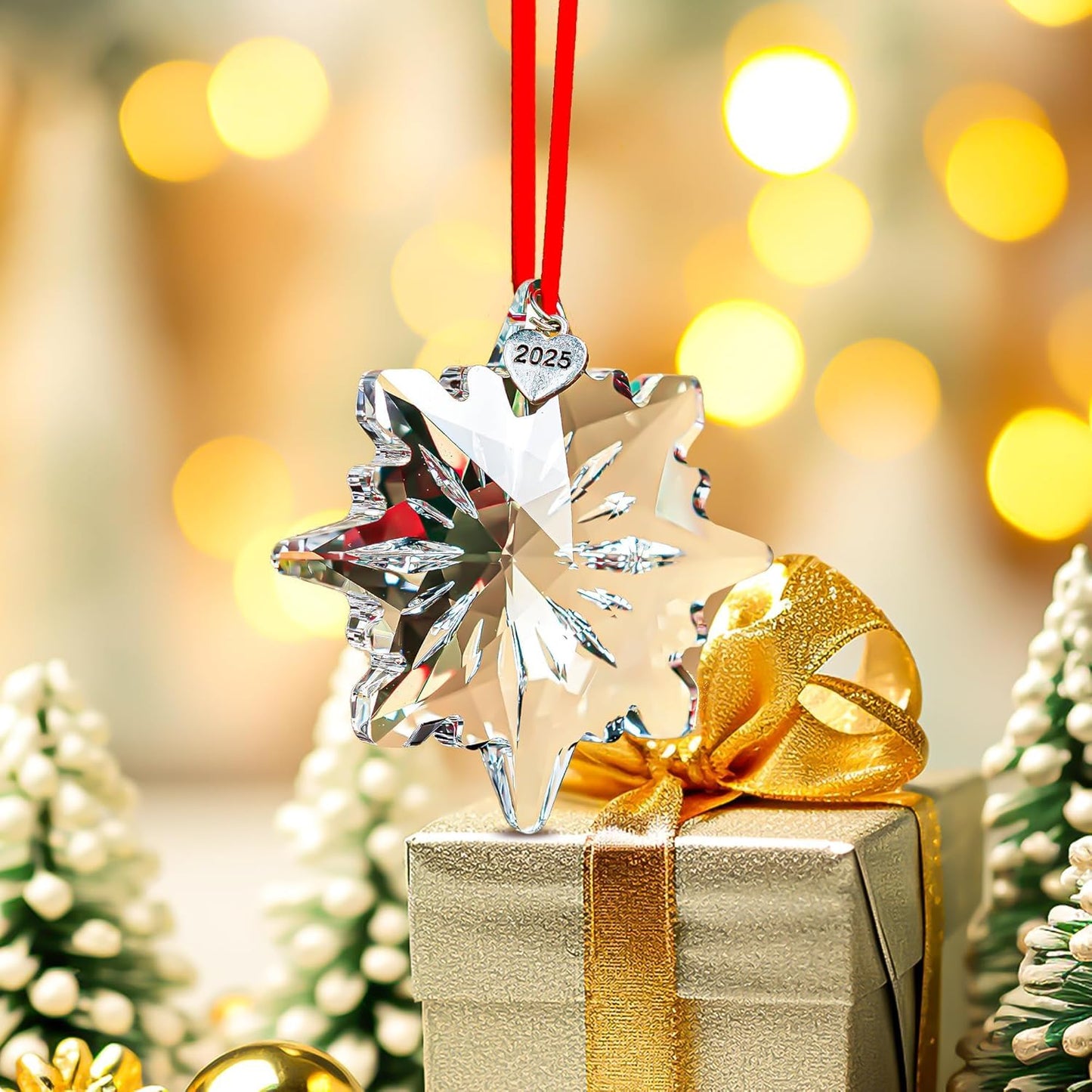 H&D HYALINE & DORA 2025 Crystal Snowflake Ornament Clear Faceted Crystal Snowflake Christmas Ornament Sun Catcher Hanging for Home Decor
